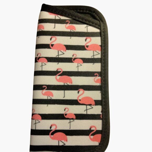 Flamingo Print Striped Neoprene  Eyeglass Case Accessory Glass Pouch - Picture 1 of 5